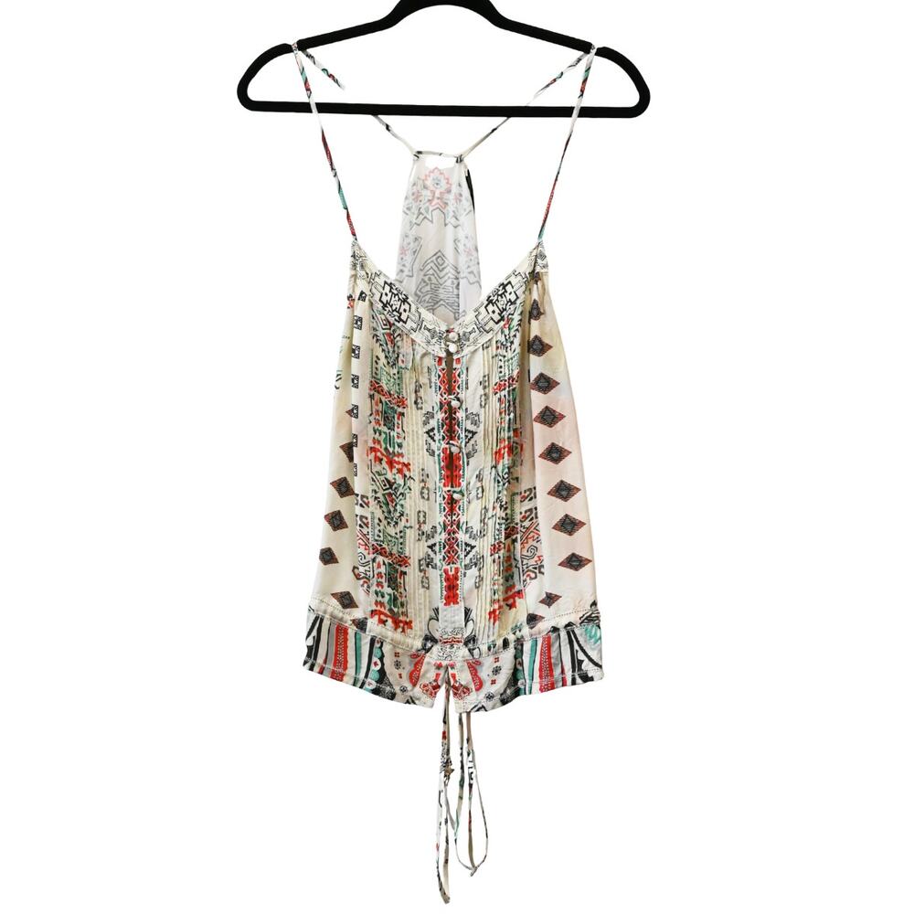 Etro Multicolor Geometric Print Strappy Boho Blouse Size 46 / Approx M